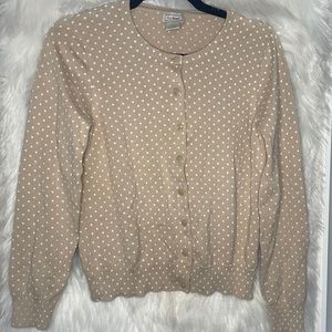 Tan and mini white polka-dot cardigan LL Bean